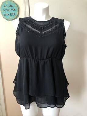Torrid Tank Top 0X Black Round Neck Lace Chiffon